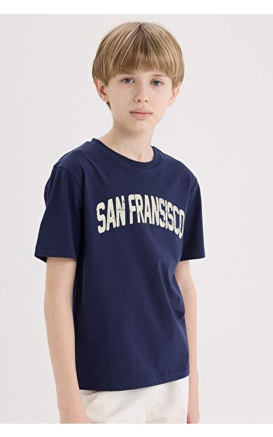 DeFacto Erkek Çocuk Bisiklet Yaka Baskılı Kısa Kollu Tişört E0172A825SMNV31
