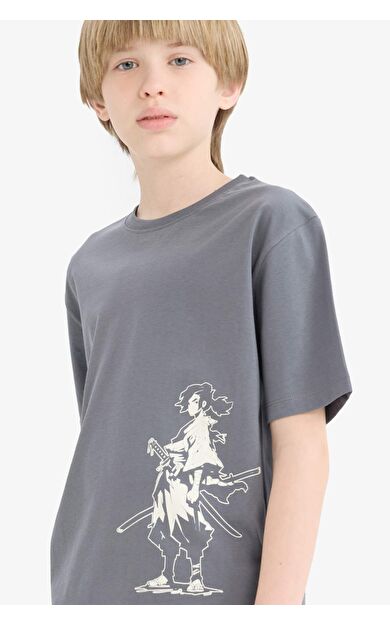 DeFacto Erkek Çocuk Bisiklet Yaka Baskılı Kısa Kollu Tişört E0178A825HSAR58