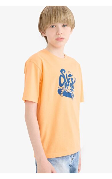 DeFacto Erkek Çocuk Bisiklet Yaka Baskılı Kısa Kollu Tişört E0179A825HSOG208