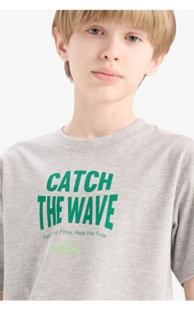 DeFacto Erkek Çocuk Regular Fit Bisiklet Yaka Baskılı Kısa Kollu Tişört E0180A825HSGR400