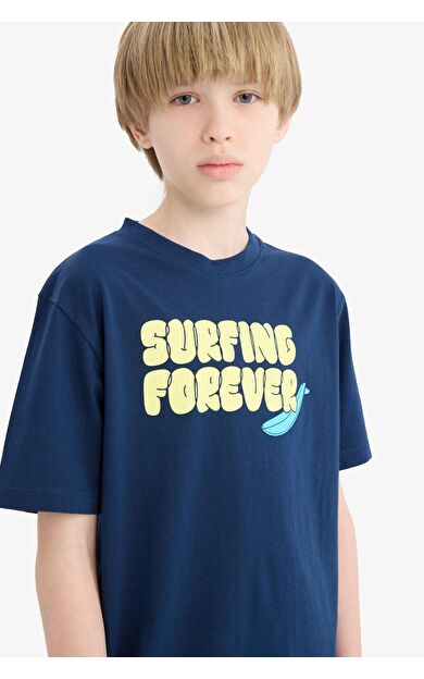 DeFacto Erkek Çocuk Bisiklet Yaka Baskılı Kısa Kollu Tişört E0183A825HSNV248