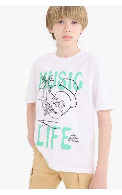 DeFacto Erkek Çocuk Bisiklet Yaka Baskılı Kısa Kollu Tişört E0184A825HSWT34