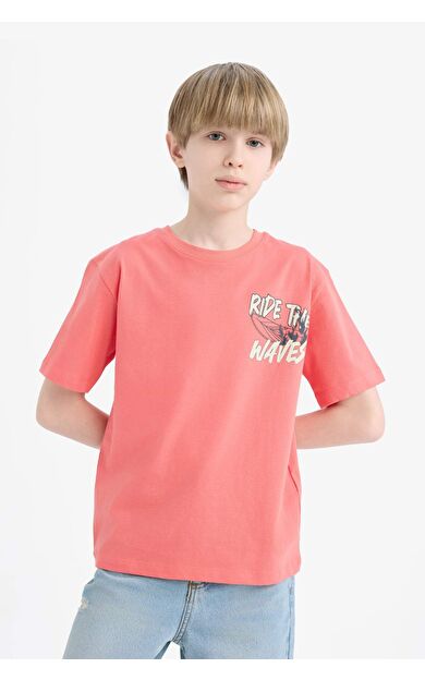 DeFacto Erkek Çocuk Bisiklet Yaka Baskılı Kısa Kollu Tişört E0185A825HSRD188
