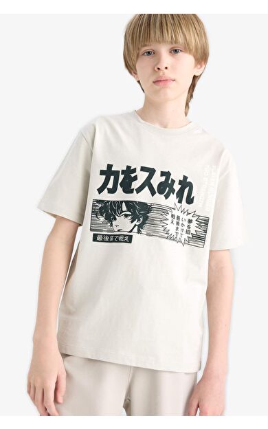 DeFacto Erkek Çocuk Bisiklet Yaka Baskılı Kısa Kollu Tişört E0188A825HSGR477