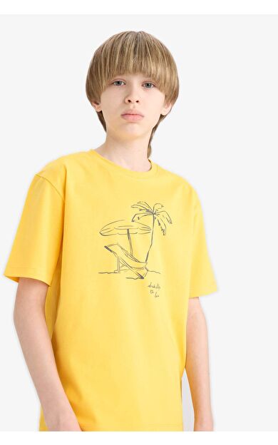 DeFacto Erkek Çocuk Regular Fit Bisiklet Yaka Baskılı Kısa Kollu Tişört E0189A825HSYL190