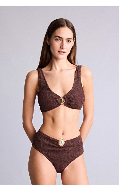 DeFacto Regular Fıt Kırışık Dokulu Kahverengi Bikini Alt