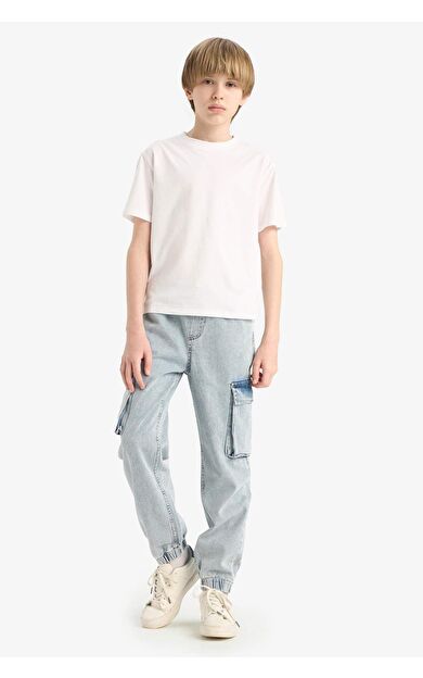 DeFacto Erkek Çocuk Kargo Cepli Esnek Bantlı Jogger Paça Jean Pantolon