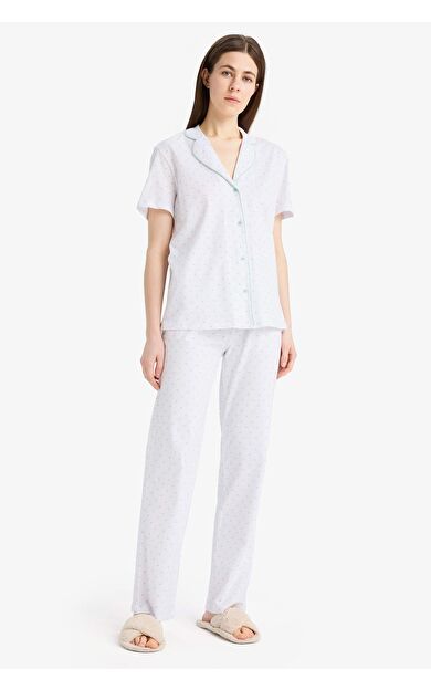 DeFacto Regular Fit Pijama Takımı Kısa Kollu Pijama Üstü Esnek Belli Uzun Pijama Altı-Fall in Love