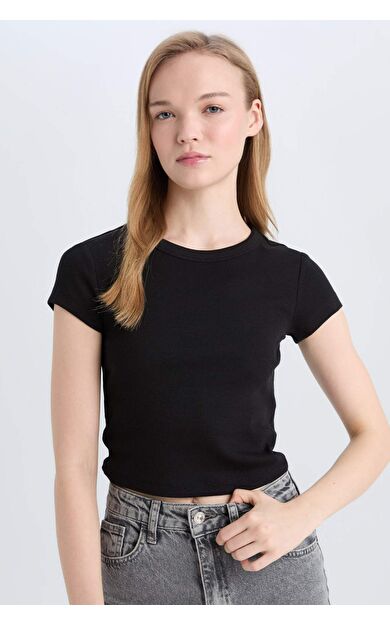 Coool Fitted Basic Düz Fitilli Kaşkorse Kısa Kollu Tişört E0287AX25SMBK81