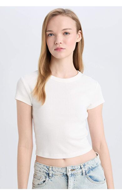 Coool Fitted Bisiklet Yaka Basic Düz Fitilli Kaşkorse Kısa Kollu Tişört