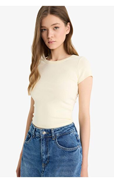 DeFacto Coool Fitted Ribana Kısa Kollu Tişört E0288AX25SMER135