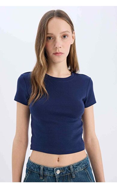 Coool Fitted Basic Düz Ribana Kısa Kollu Tişört E0288AX25SMNV241