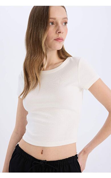 Coool Fitted Ribana Basic Düz Kısa Kollu Tişört