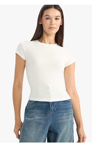 Fıtted Ribana Kısa Kollu Tişört