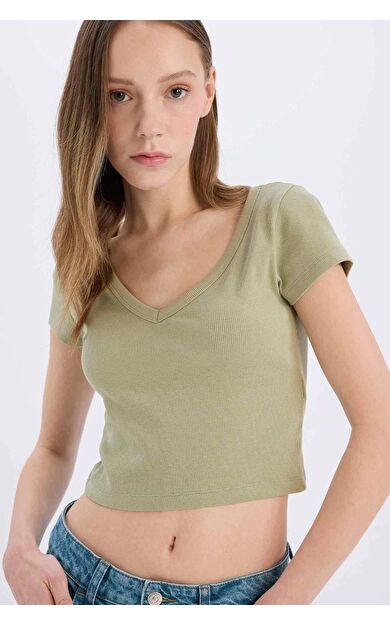 Coool Fitted Fitilli Kaşkorse Basic Düz Kısa Kollu Tişört E0290AX25SMKH271