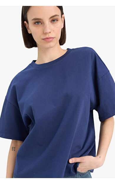 DeFacto Coool Loose Fit Bisiklet Yaka Basic Düz Kısa Kollu Tişört E0291AX25SMNV241