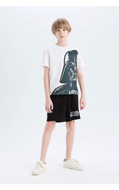 DeFacto Erkek Çocuk Star Wars Pijama Takımı Bisiklet Yaka Kısa Kollu Üst Beli Lastikli Şort