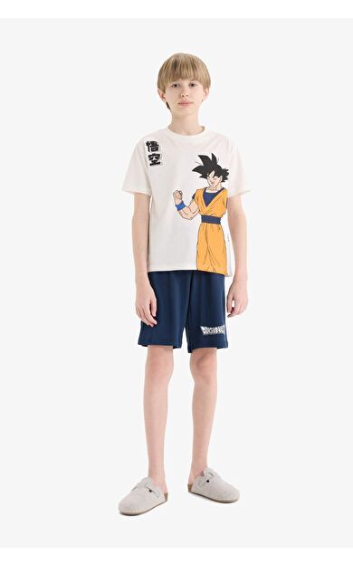 DeFacto Erkek Çocuk Dragon Ball Pijama Takımı Kısa Kollu Üst Beli Lastikli Şort