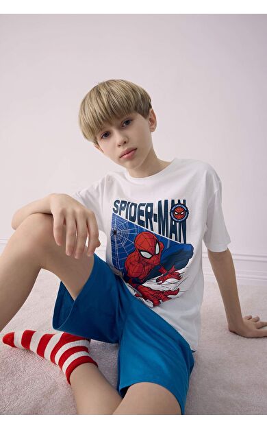 DeFacto Erkek Çocuk Marvel Spiderman Pijama Takımı Kısa Kollu Üst Şort