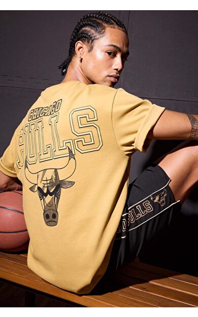DeFacto DeFactoFit NBA Chicago Bulls Oversize Geniş Kalıp Bisiklet Yaka Kısa Kollu Tişört E0347AX25SPKH63