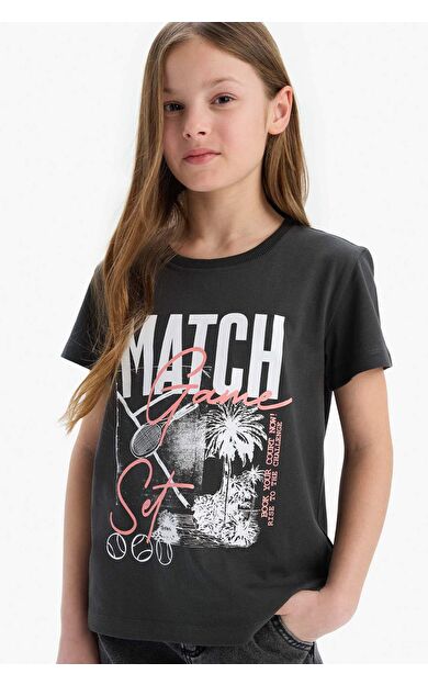 DeFacto Kız Çocuk Regular Fit Bisiklet Yaka Baskılı Kısa Kollu Tişört E0349A825SMAR211