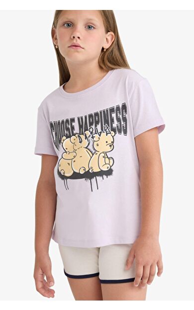 DeFacto Kız Çocuk Bisiklet Yaka Baskılı Kısa Kollu Tişört E0349A825SMPN425