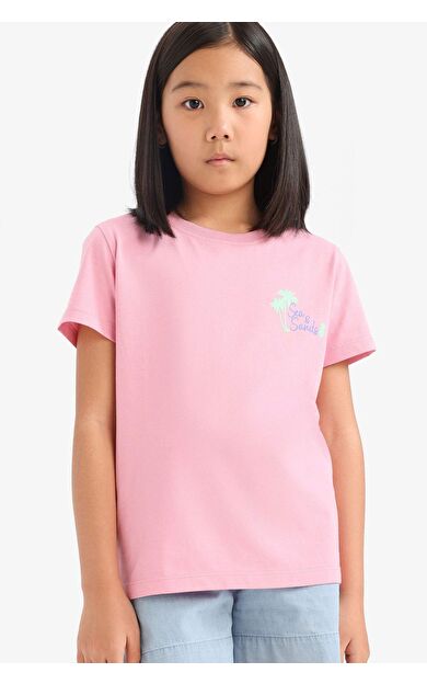 DeFacto Kız Çocuk Bisiklet Yaka Baskılı Kısa Kollu Tişört E0349A825SMPN666