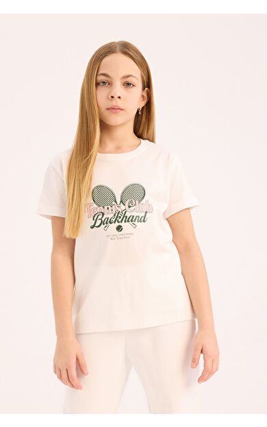 DeFacto Kız Çocuk Regular Fit Bisiklet Yaka Anime Baskılı Kısa Kollu Tişört E0349A825SMWT34