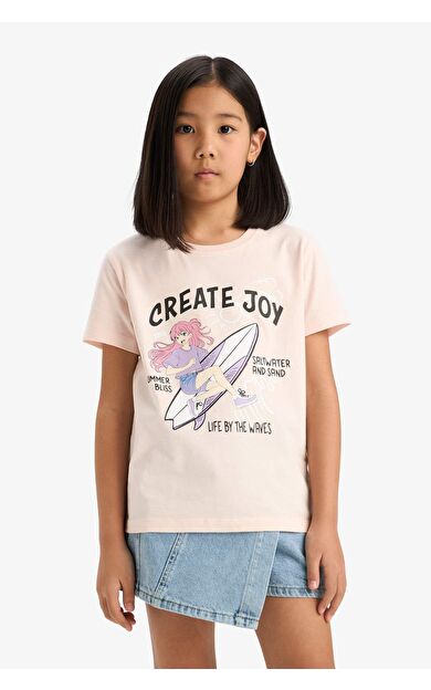 DeFacto Kız Çocuk Bisiklet Yaka Anime Baskılı Kısa Kollu Tişört E0350A825SMPN447