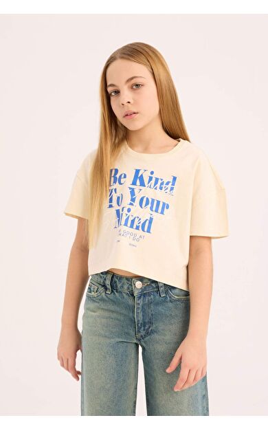 DeFacto Kız Çocuk Bisiklet Yaka Baskılı Kısa Kollu Tişört E0352A825SMER134