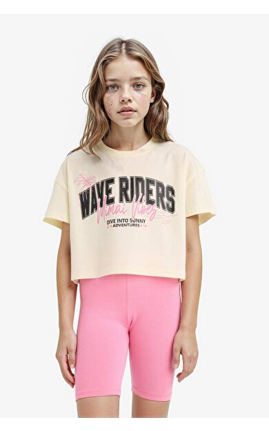 DeFacto Kız Çocuk Bisiklet Yaka Baskılı Kısa Kollu Tişört E0352A825SMER183