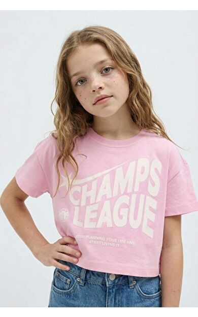 DeFacto Kız Çocuk Bisiklet Yaka Baskılı Kısa Kollu Tişört E0352A825SMPN444