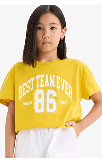 DeFacto Kız Çocuk Bisiklet Yaka Baskılı Kısa Kollu Tişört E0352A825SMYL468