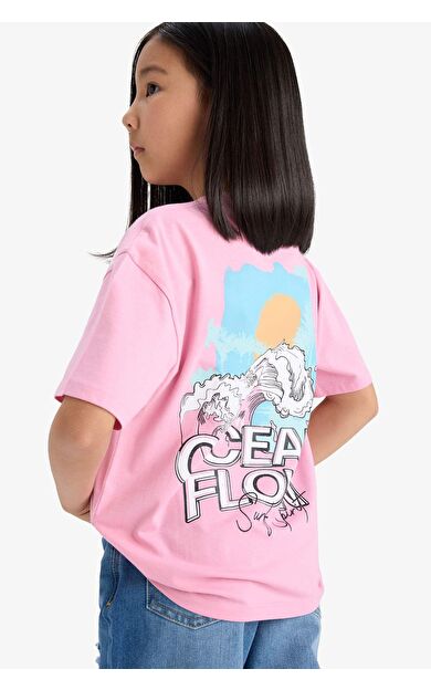 DeFacto Kız Çocuk Relax Fit Bisiklet Yaka Slogan Baskılı Kısa Kollu Tişört E0353A825SMPN666