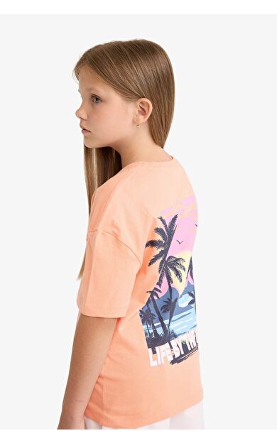 DeFacto Kız Çocuk Relax Fit Bisiklet Yaka Sırt Baskılı Kısa Kollu Tişört E0354A825SMOG189