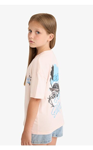 DeFacto Kız Çocuk Relax Fit Bisiklet Yaka Sırt Baskılı Kısa Kollu Tişört E0354A825SMPN447