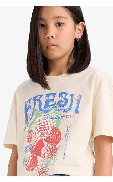 DeFacto Kız Çocuk Relax Fit Bisiklet Yaka Baskılı Kısa Kollu Tişört E0355A825SMER235