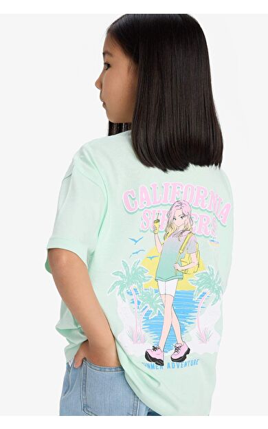 DeFacto Kız Çocuk Oversize Geniş Kalıp Bisiklet Yaka Sırt Baskılı Kısa Kollu Tişört E0357A825SMTR101