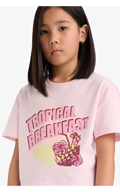 DeFacto Kız Çocuk Boxy Fit Bisiklet Yaka Baskılı Kısa Kollu Tişört E0358A825SMPN74