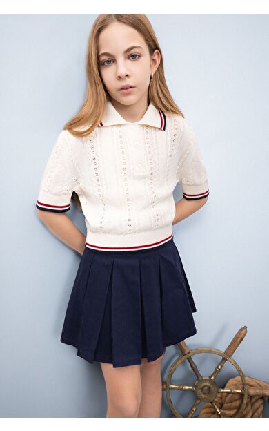 DeFacto Kız Çocuk Crop Polo Yaka Kazak