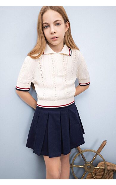 DeFacto Kız Çocuk Crop Polo Yaka Kazak