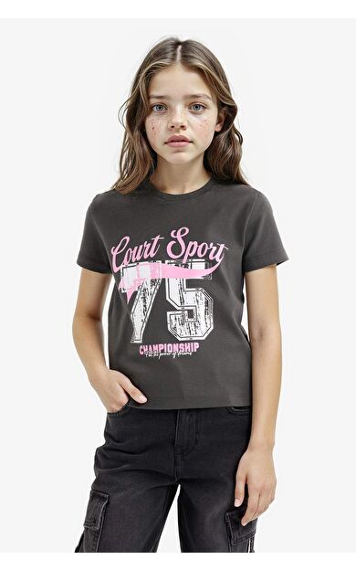 DeFacto Kız Çocuk Slim Fit Dar Kesim Bisiklet Yaka Ribana Kısa Kollu Tişört