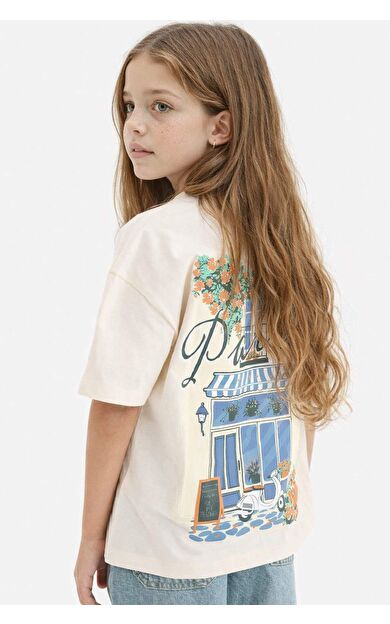 DeFacto Kız Çocuk Oversize Geniş Kalıp Bisiklet Yaka Anime Baskılı Kısa Kollu Tişört