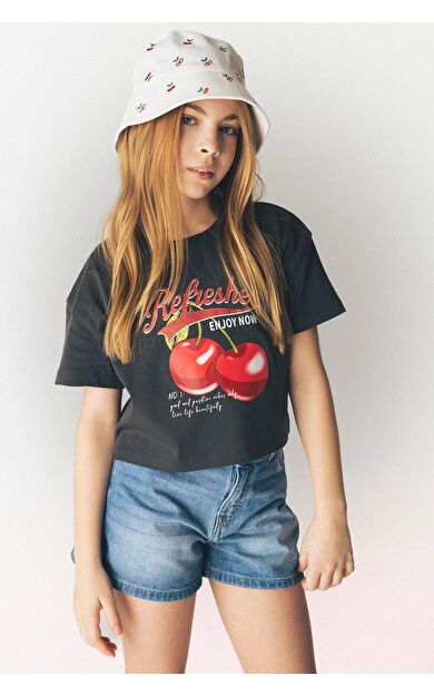 DeFacto Kız Çocuk Bisiklet Yaka Baskılı Kısa Kollu Tişört E0384A825SMAR211