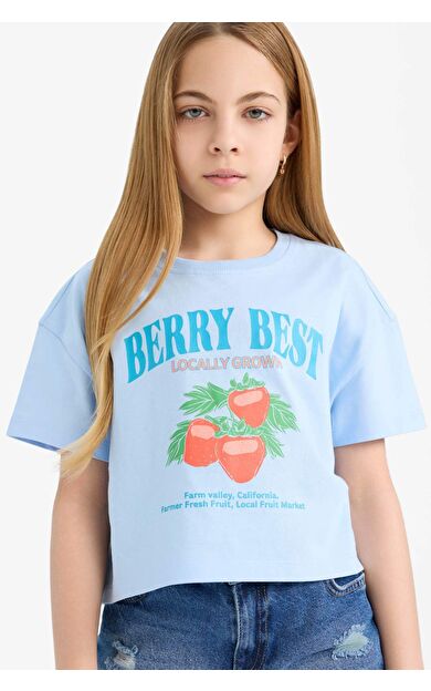 DeFacto Kız Çocuk Bisiklet Yaka Baskılı Kısa Kollu Tişört E0384A825SMBE745