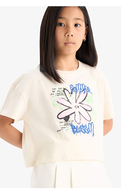 DeFacto Kız Çocuk Bisiklet Yaka Baskılı Kısa Kollu Tişört E0384A825SMER233
