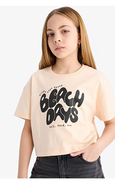 DeFacto Kız Çocuk Bisiklet Yaka Baskılı Kısa Kollu Tişört E0384A825SMOG96