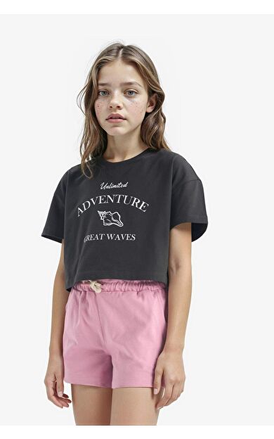 DeFacto Kız Çocuk Full Crop Bisiklet Yaka Kısa Kollu Tişört E0385A825SMAR211