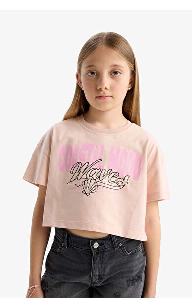 DeFacto Kız Çocuk Full Crop Bisiklet Yaka Kısa Kollu Tişört E0385A825SMPN287