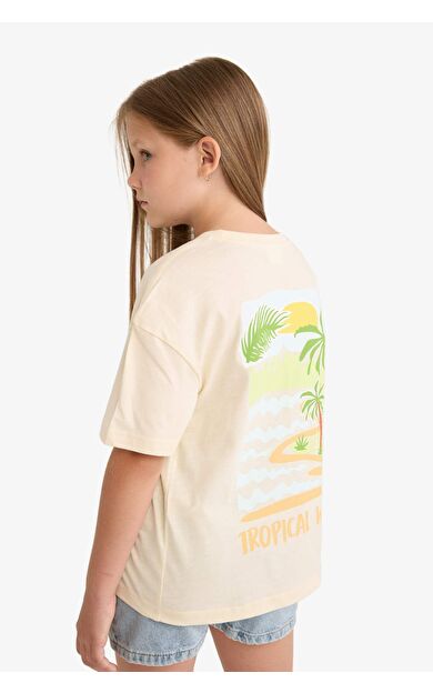 DeFacto Kız Çocuk Relax Fit Bisiklet Yaka Sırt Baskılı Kısa Kollu Tişört E0387A825SMER134